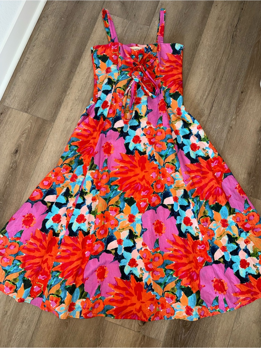 Mara Hoffman Mei Bright Floral Linen Lace Up Maxi Dress Linen size 8